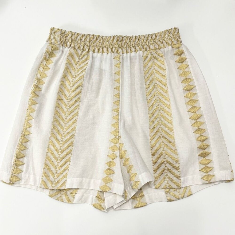 Kasia Greece White Gold Embroidery Drawstring‎ Tassel 100% Cotton Short Size XS